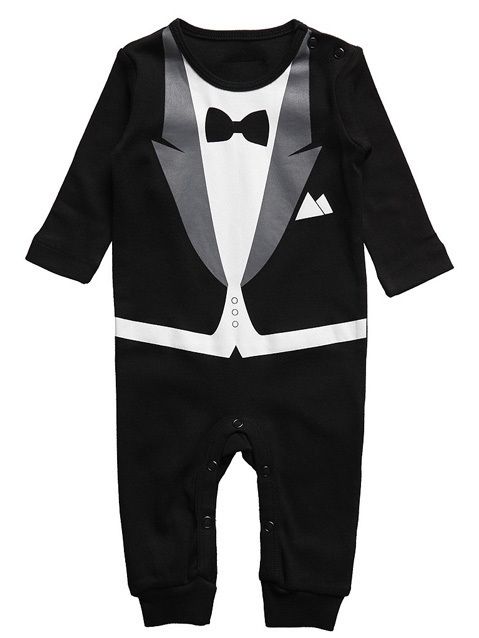 Kruippakje Tiny Suit Zwart Strikje 6-9M