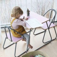 Set tafel en 2 stoeltjes pastelroze sebra